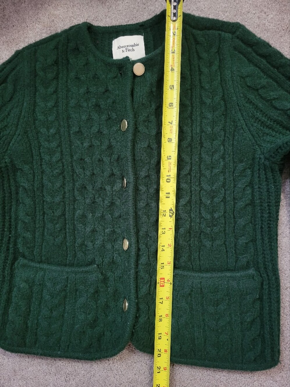 Abercrombie & Fitch Green Cable Knit Cardigan Sweater Size XS (fits S) - Picture 4 of 6
